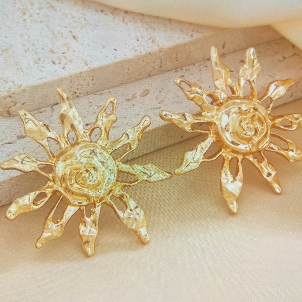 Radiant Gold Sunburst Earrings - Picture 2 of 4